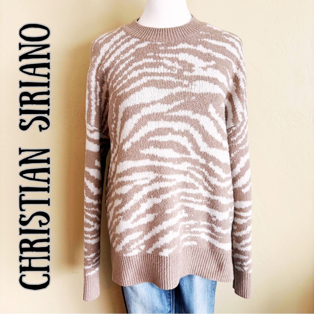 Christian Siriano Tan & Cream Zebra Print Pullover Sweater